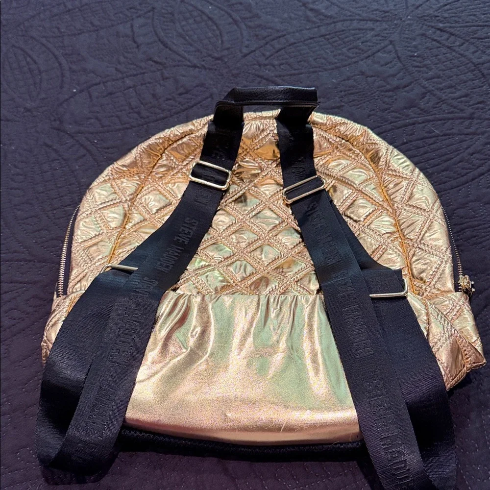 Steve Madden Quilted Metallic Gold and Black Backpack Set. - Picture 4 of 14